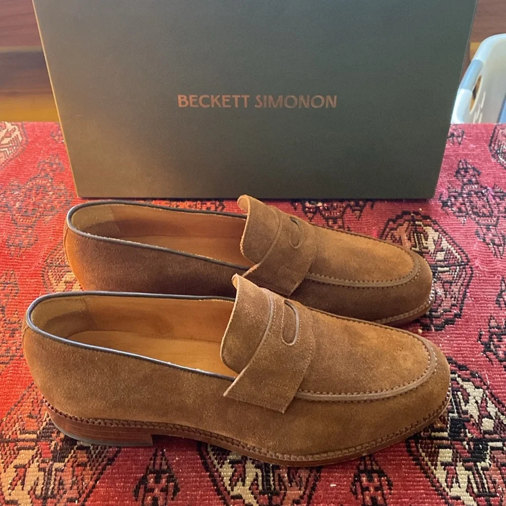 Beckett Simonon Tan Suede Penny Loafers